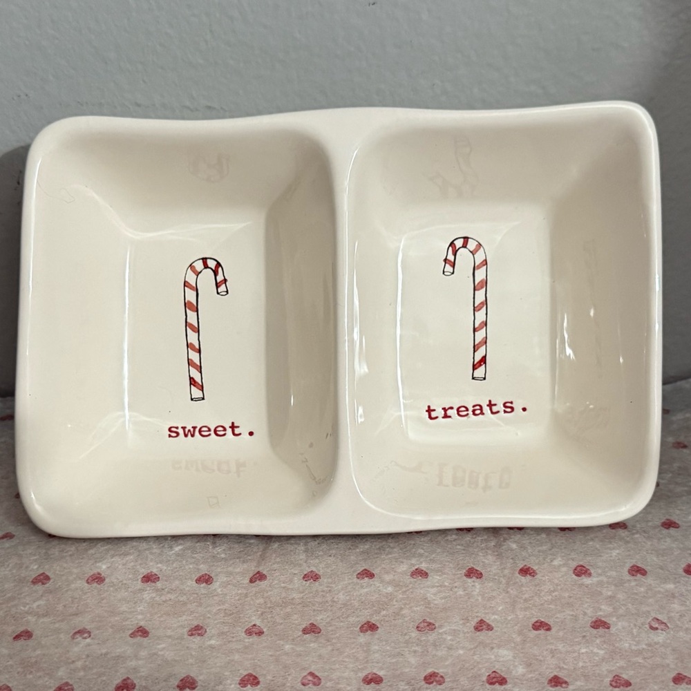 Rae Dunn SWEET TREATS Candy Cane 2 section Tray / Dish